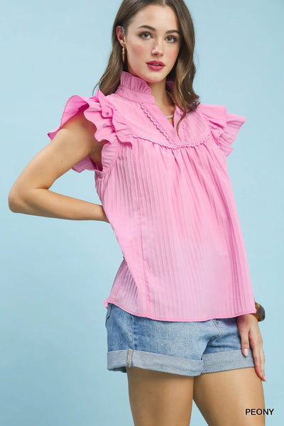 Ruffle Sleeve Textured Babydoll Top