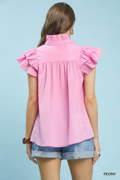 Ruffle Sleeve Textured Babydoll Top