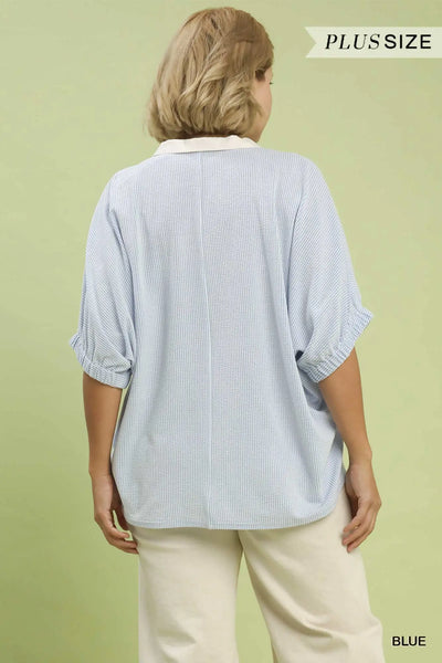 Contrast Collar V-Neck Top