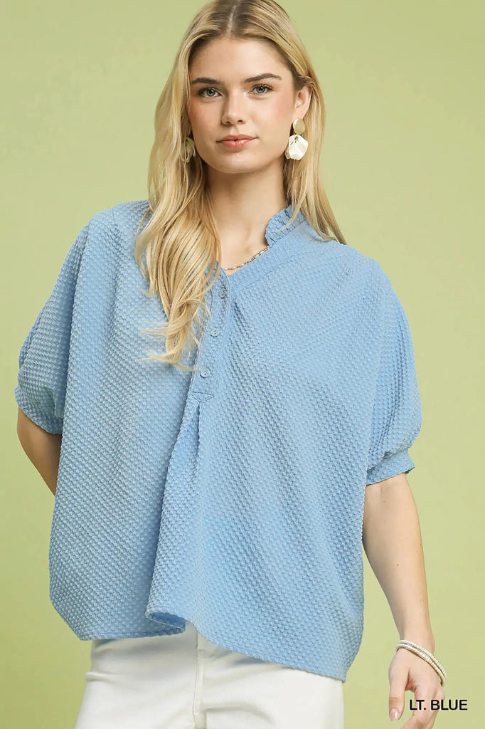 Textured Jacquard Short Sleeve Top