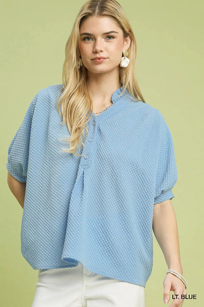 Textured Jacquard Short Sleeve Top