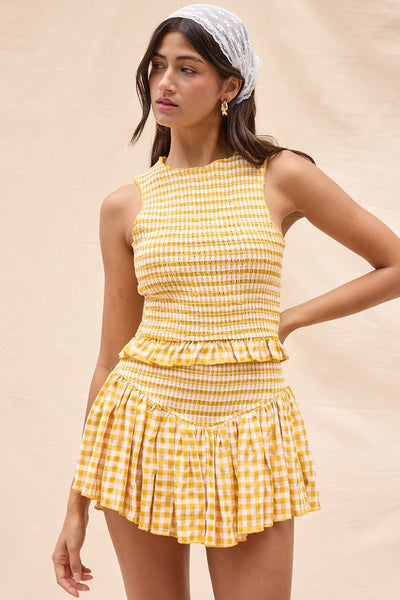 Checker Crew Neck Top & Mini Skort Set