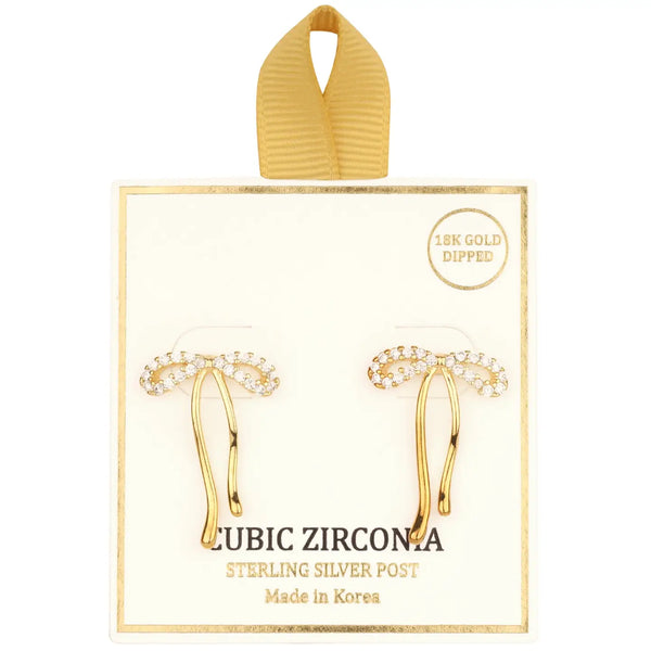 Gold Rhinestone Bow Earrings