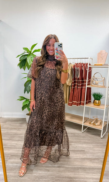 Leopard Print Short Sleeve Midi Dress