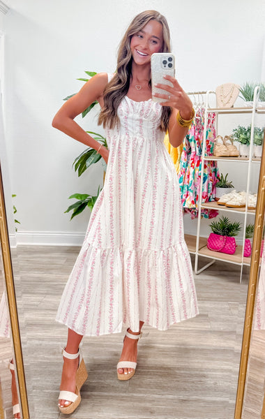 Floral Stripe Button Detail Maxi Dress