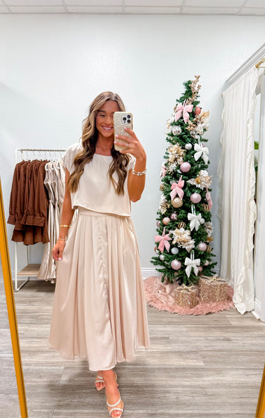 Satin Crop Top & Midi Skirt Set