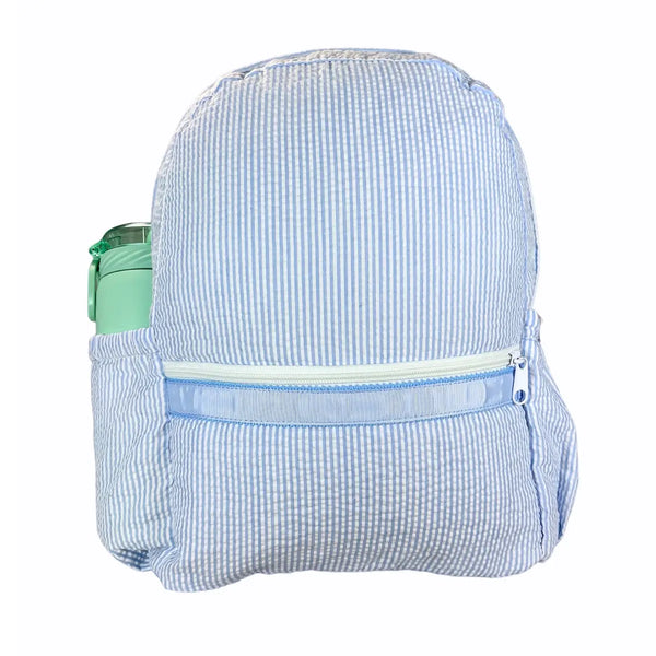 Kid's Baby Blue Seersucker Medium Backpack w/ Pocket