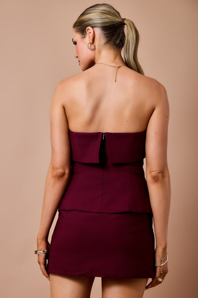 Crepe Strapless Fold Over Peplum Top