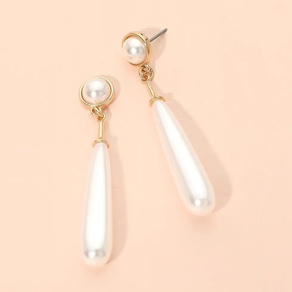 Long Teardrop Pearl Drop Earrings