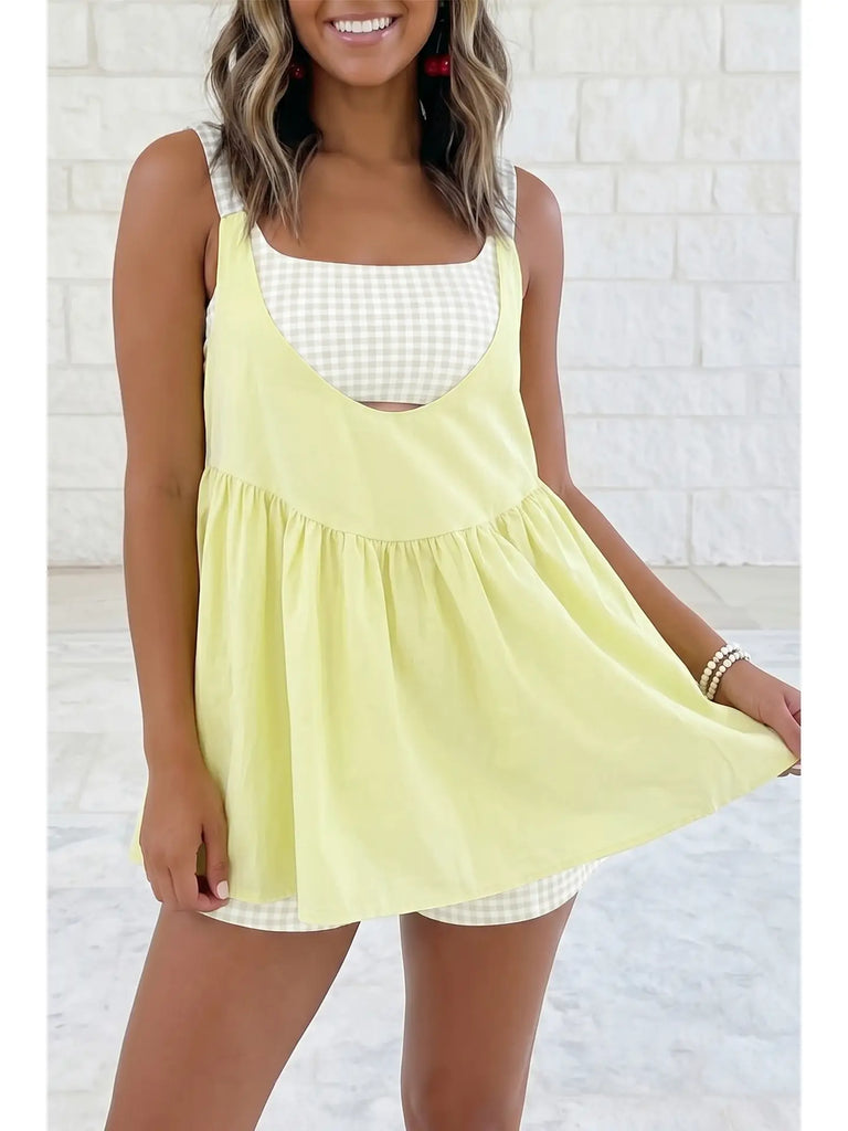 Gingham Contrast Patchwork Mini Dress