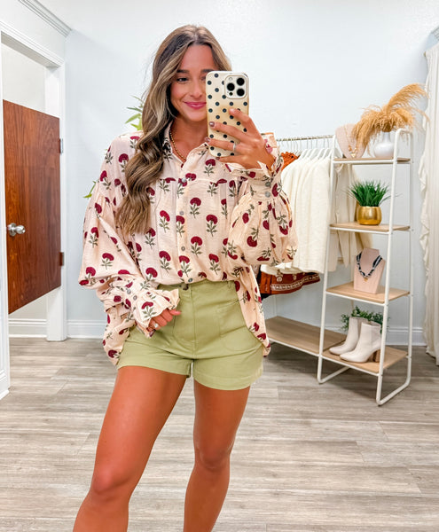 Floral Long Sleeve Button-Down Top