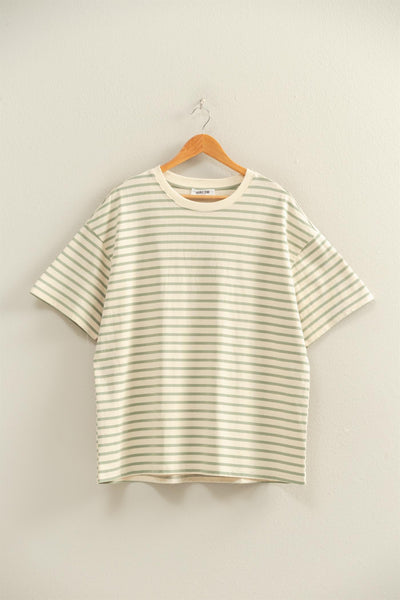 Striped Crew Neck Oversized Cotton Tee