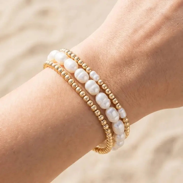 Pearl and Mini Metallic Beaded Bracelet Set