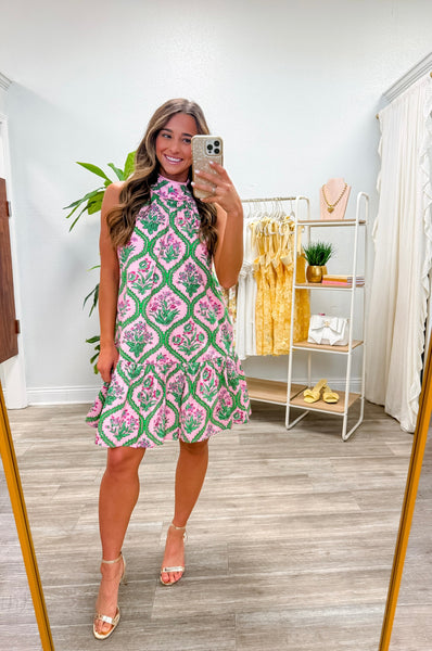 Botanical Print Sleeveless Mini Dress