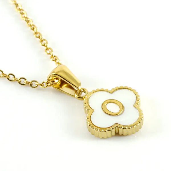 Clover Shell Initial Charm 18K Golden Steel Necklace