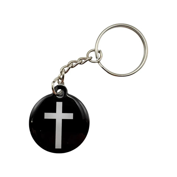 Tap To Pray Black Cross Prayer Tag Keychain