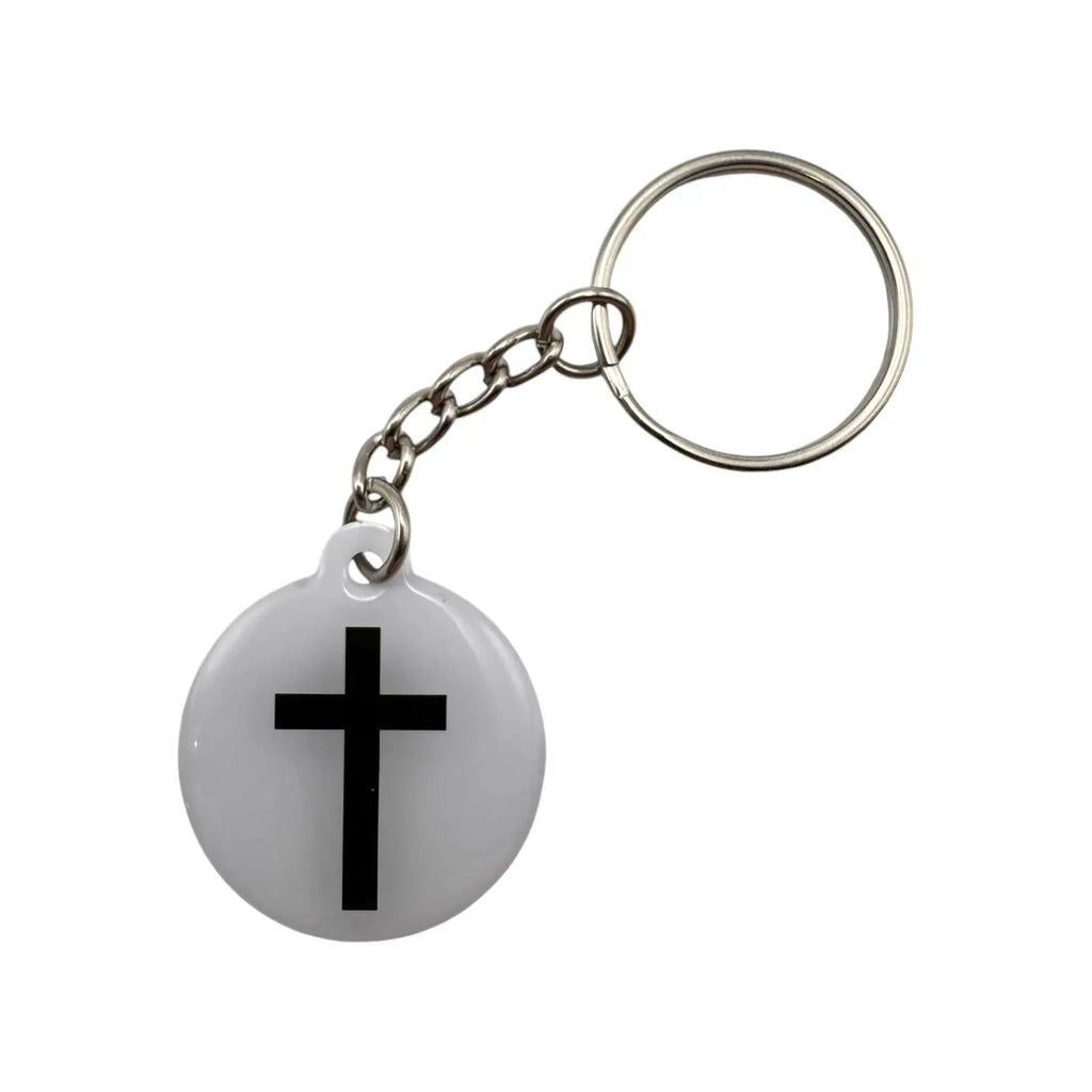 Tap To Pray White Cross Prayer Tag Keychain