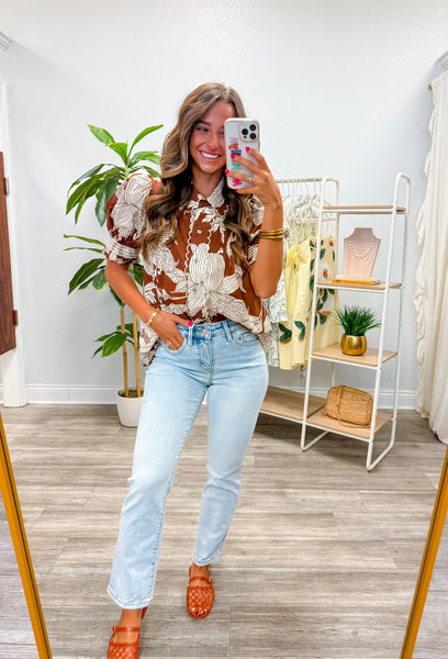 Floral Print Short Puff Sleeve Top