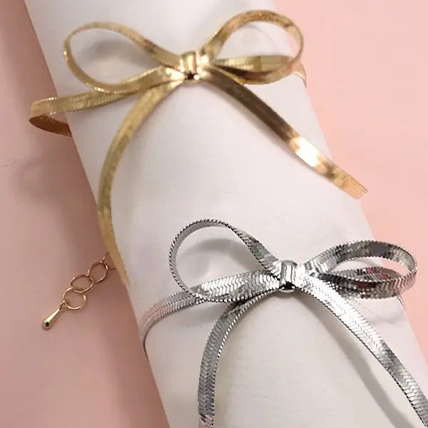 Herringbone Snake Chain Bow Bracelet