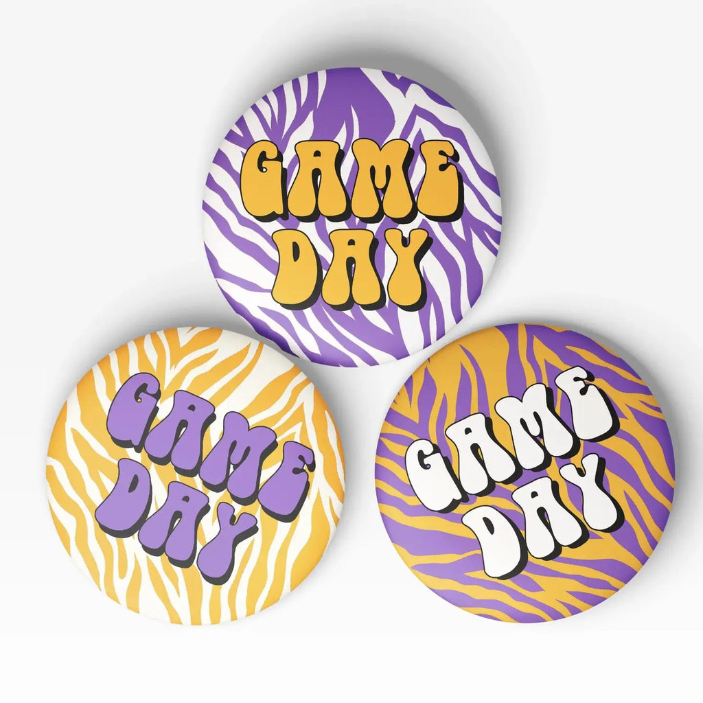 Purple & Gold Zebra Tailgate Game Day Pin