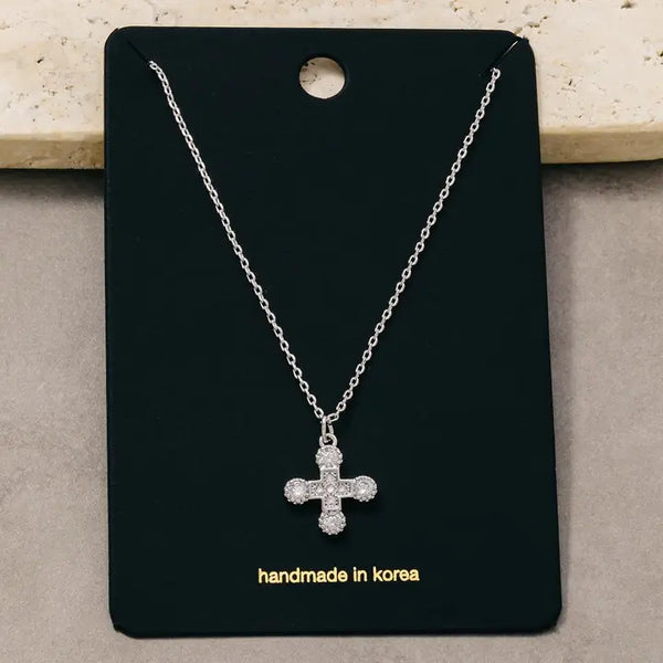 Circle and Pave Cz Cross Pendant Necklace