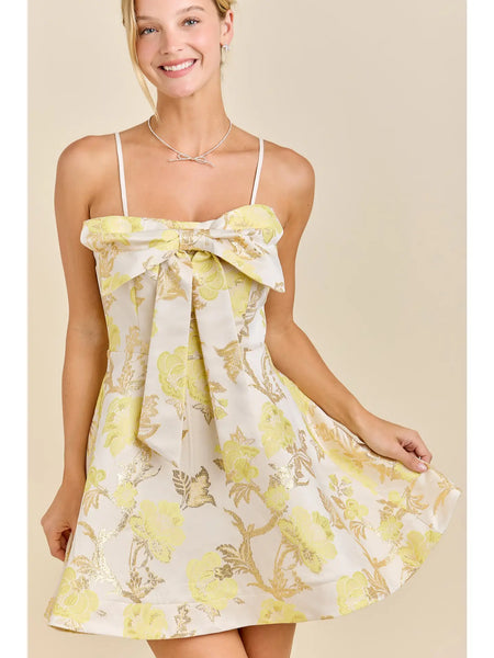 Glam Bow Floral Jacquard Mini Dress