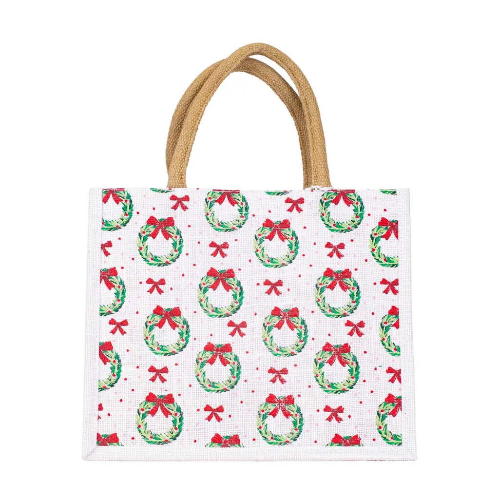Clara Wreath Gift Tote White/Red/Green