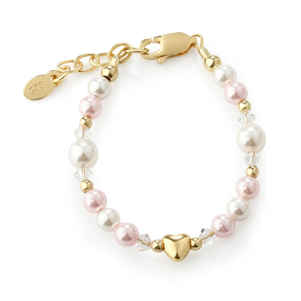 Girls 14K Gold-Plated Pink Pearl Baby & Child Heart Bracelet