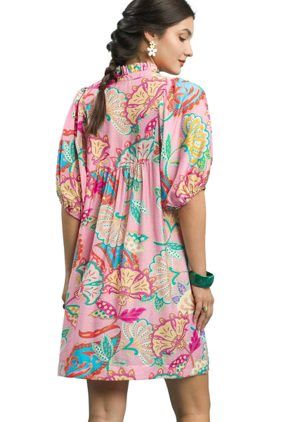 Abstract Print Puff Sleeve Babydoll Dress