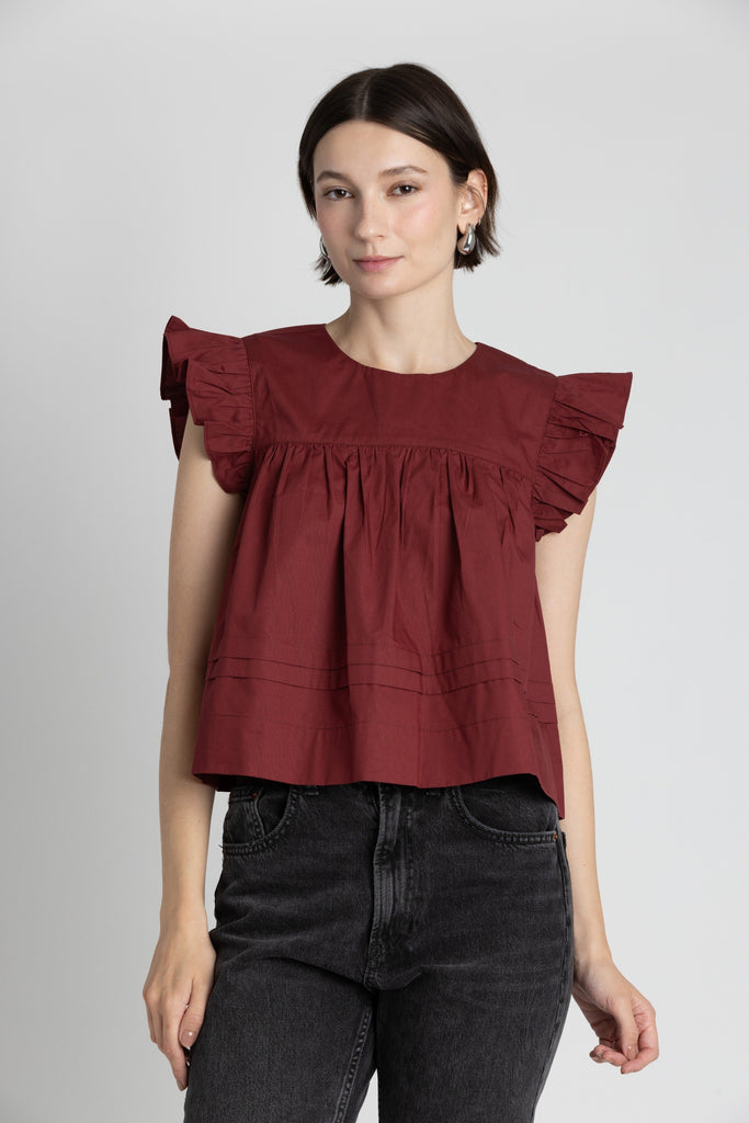 Flutter Sleeve Pintuck Top