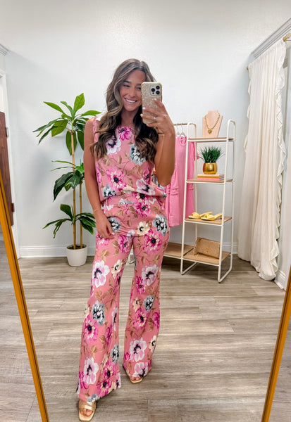 Floral Sleeveless Top & Flare Pants Set