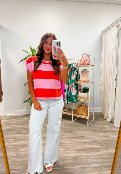 Striped Cap Sleeve Knit Top