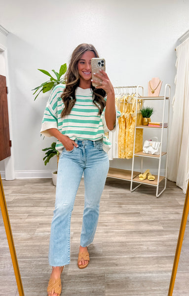 Drop Half Sleeve Striped Sweater Top