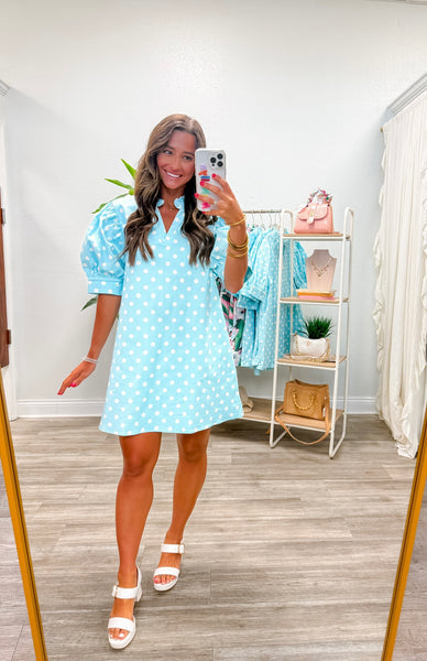 Ruffle V-Neck Puff Sleeve Mini Dress