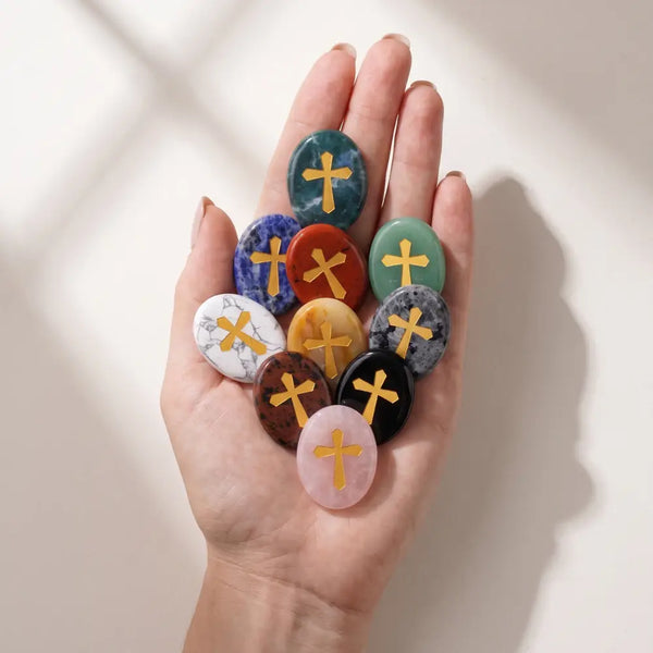 Cross Engraved Pocket Prayer Stone