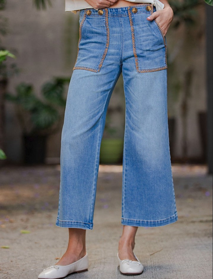 Whipstitch Pocket Cropped Pants