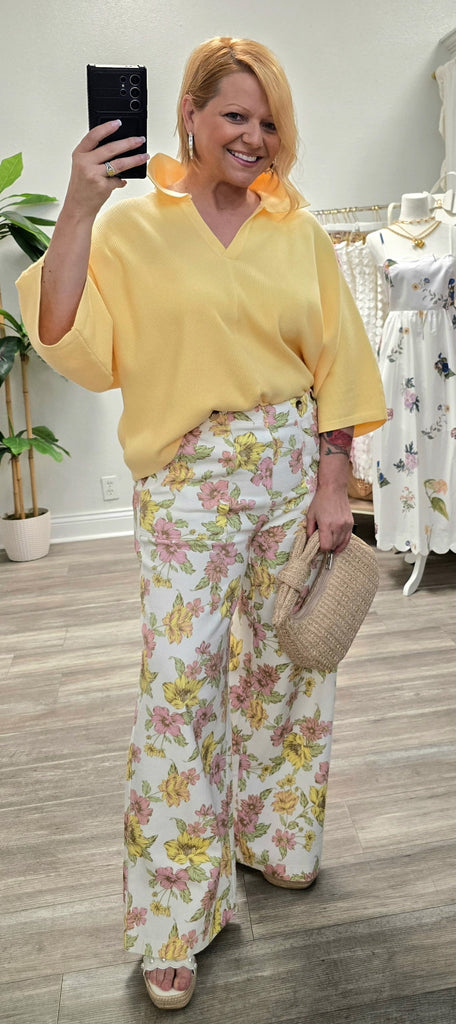 Floral Print Wide Leg Woven Pants