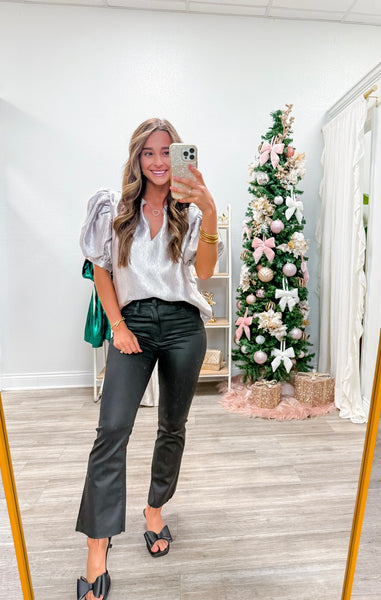 Ruffle V-Neck Puff Sleeve Top