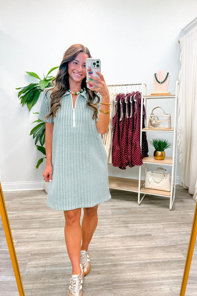 Gingham Short Puff Sleeve Mini Dress