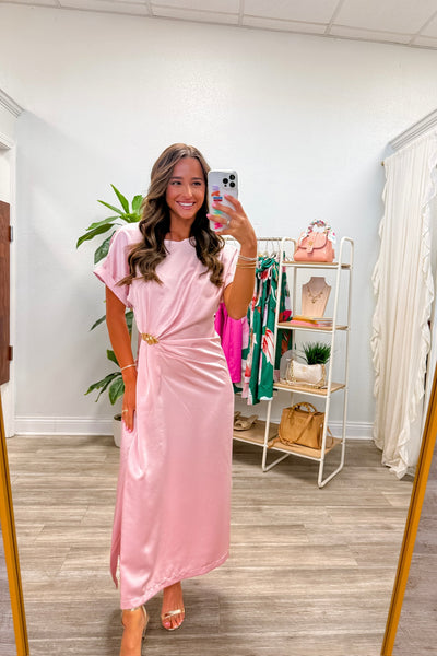 Gathered Metal Trim Midi Dress