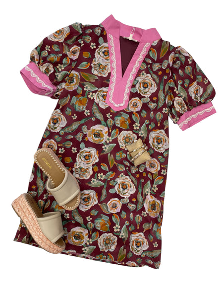 Floral Print Short Puff Mini Dress