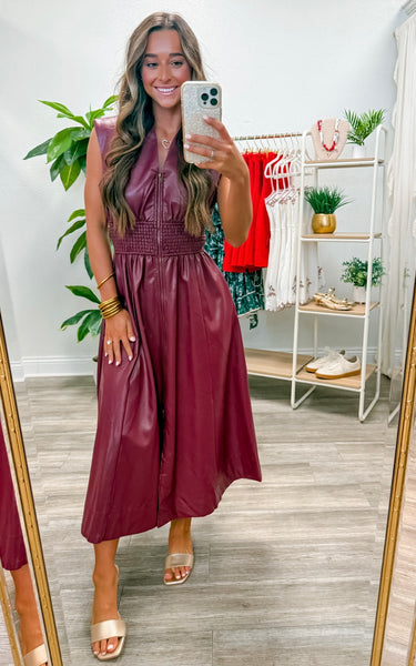 Faux Leather Sleeveless Midi Dress