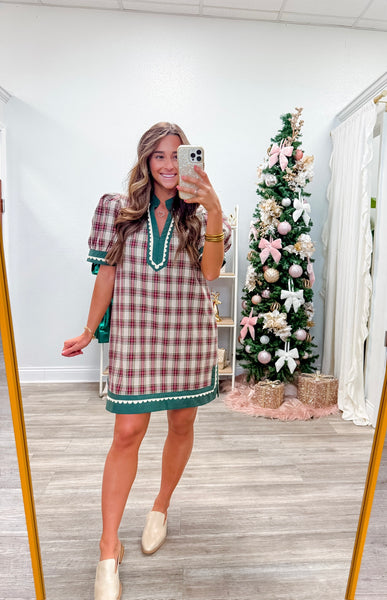 Plaid Pattern Puff Sleeve Mini Dress