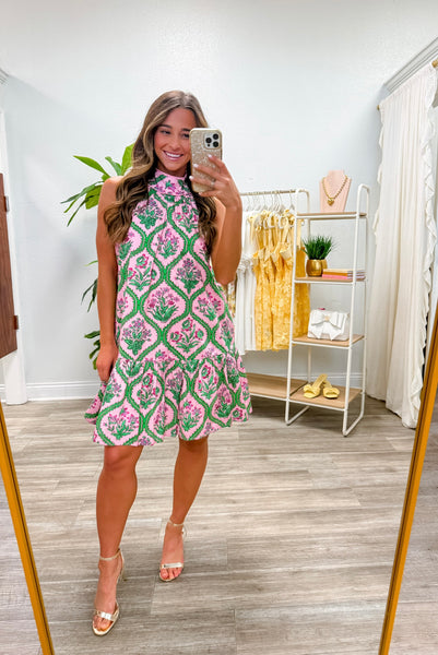 Botanical Print Sleeveless Mini Dress