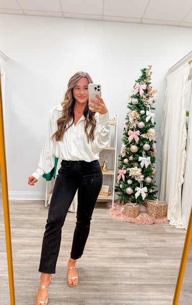 Satin Long Sleeve Collar Bodysuit Top