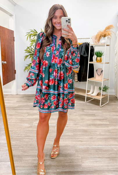 V-Neck Border Print Mini Dress