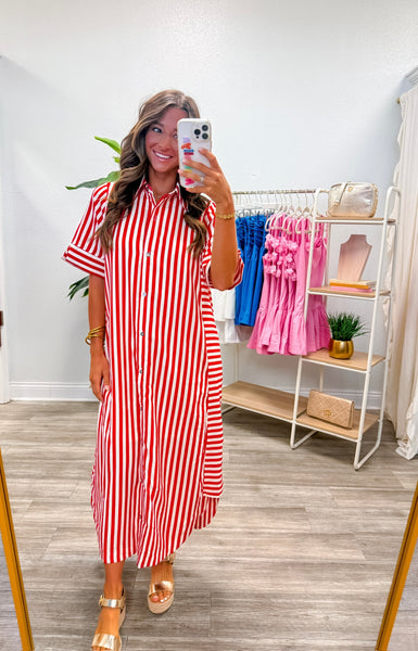 Striped Short Sleeve Midi Dress