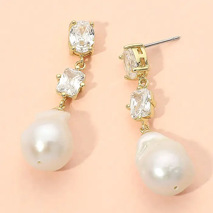 18K Gold Dipped Pearl Link Drop Earrings