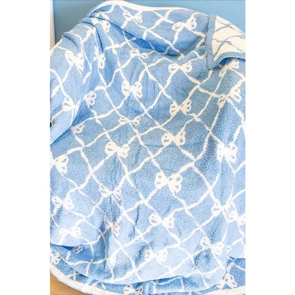Blue and White Bow Luxury Blanket
