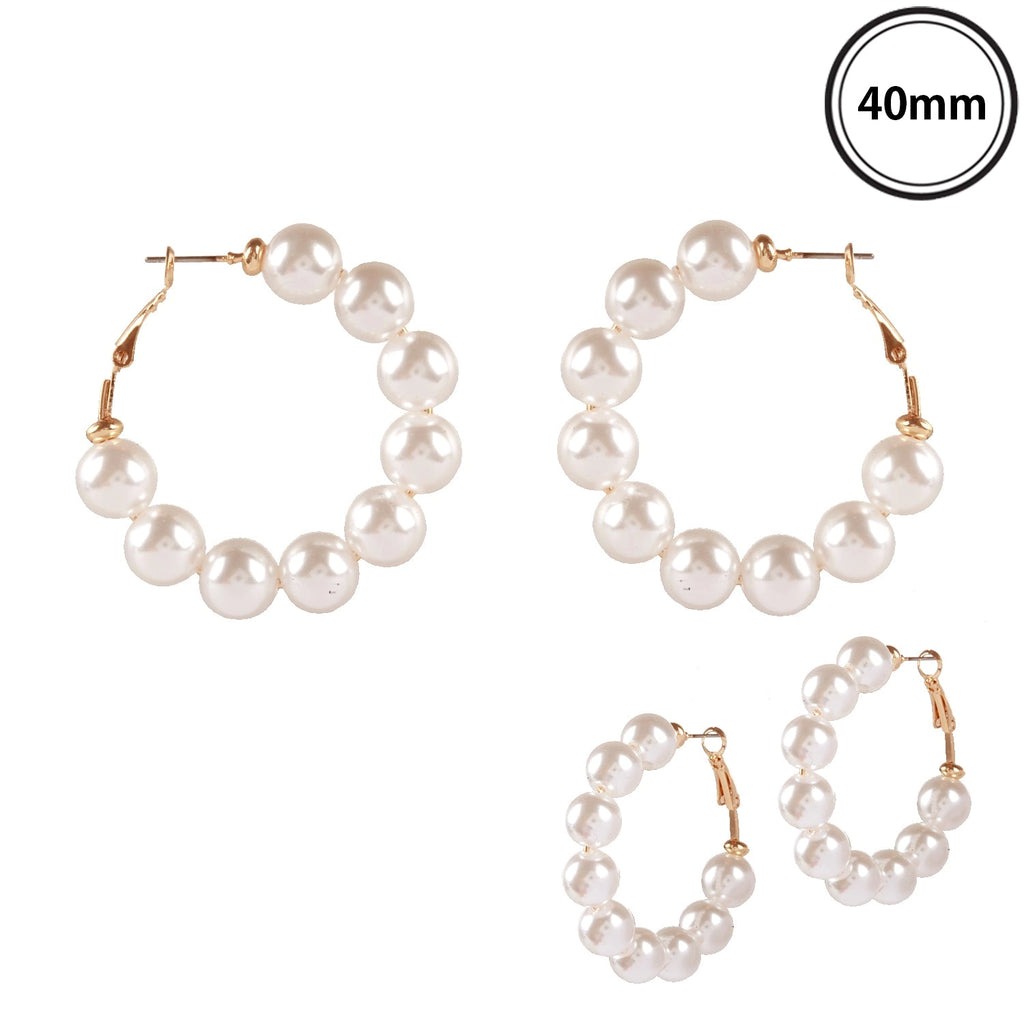 Gold and Pearl 1.5" Hoop Earrings
